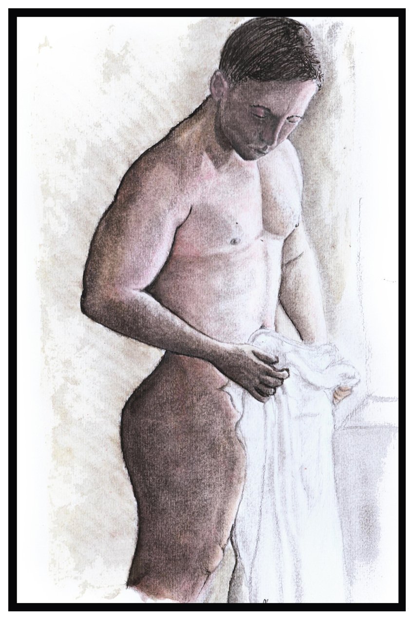 birthday_suit gay gay_male hand_drawn handdrawn handdrawn_art male male_only naked naked_male nude nude_male pencil pencil_(artwork) pencil_sketch self_upload sketches_by_adab towel_boy towel_only