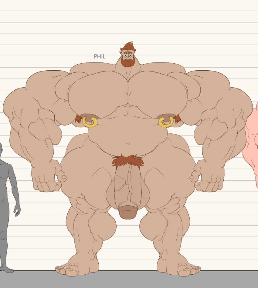 balls bara beard big_muscles facial_hair flaccid glitch_techs height_chart human male male_only muscles muscular nude penis phil_altiere remert solo solo_male