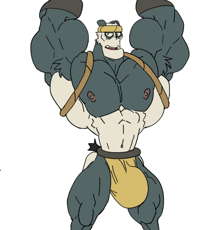 anthro balls bara barazoku big_bulge big_muscles bulge flaccid furry gif gustav male male_only muscles muscular pandawa penis remert solo solo_male wakfu