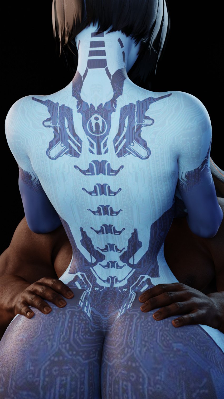 3d big_ass big_butt blender blender_(software) blue_body blue_skin bob_cut cortana cpt-flapjack dark-skinned_male dark_skin halo_(series) hands_on_hips hourglass_figure interracial lieutenant_flapjack simple_background