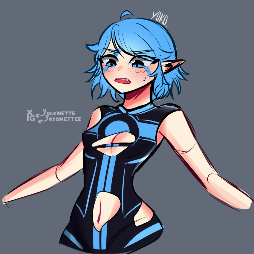 blue_hair broken_armor cloe_(desafío_champions_sendokai) female jpeg latex_suit only_female sendokai_champions torn_clothes