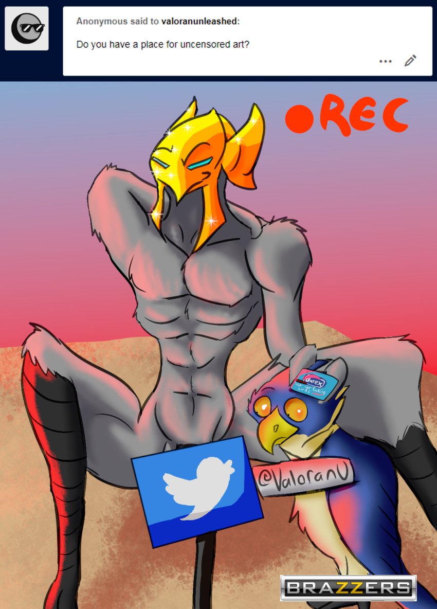 2019 accipitrid accipitriform anthro anthro_on_feral armor avian azir balls beak bird bird_legs black_penis blue_body blue_eyes blue_feathers blue_sky brazzers closed_frown closed_smile clothing condom convenient_censorship desert digital_drawing_(artwork) digital_media_(artwork) duo durex eagle empty_eyes english_text falcon falconid feathers feral front_view full-length_portrait gay_thresh genitals glistening glistening_armor glistening_clothing glistening_headgear glistening_headwear grey_balls grey_body grey_feathers hand_behind_neck hand_on_head headgear headgear_only headwear headwear_only helmet helmet_only hi_res humanoid_hands imminent_bestiality imminent_sex larger_anthro larger_male league_of_legends light lighting looking_aside looking_at_genitalia looking_at_penis looking_at_viewer looking_away looking_down male male/male male_anthro male_feral mostly_nude mostly_nude_anthro mostly_nude_male mouth_closed multicolored_body multicolored_feathers non-mammal_balls on_ground outside penis penis_base pink_sky portrait pose q&a recording rib_cage riot_games round_eyes sexual_barrier_device shaded sign sitting size_difference skinny skinny_anthro skinny_male sky smaller_anthro smaller_male smile spread_legs spreading suggestive tan_body tan_feathers tencent text toony twitter twitter_logo two_tone_body two_tone_feathers valor_(lol) yellow_beak yellow_clothing yellow_eyes yellow_headwear zoophilia