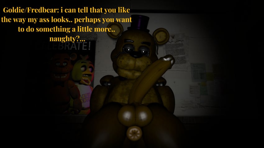 3d about_to_fuck anatomically_correct_animatronic animatronic anus asking_a_question asking_for_it begging_for_anal big_ass big_penis fancy_clothing fancy_male five_nights_at_freddy's fredbear_(fnaf) golden_freddy golden_freddy_(fnaf) looking_at_viewer male male_only pctoaster solo thick_thighs wet_penis wide_hips willing