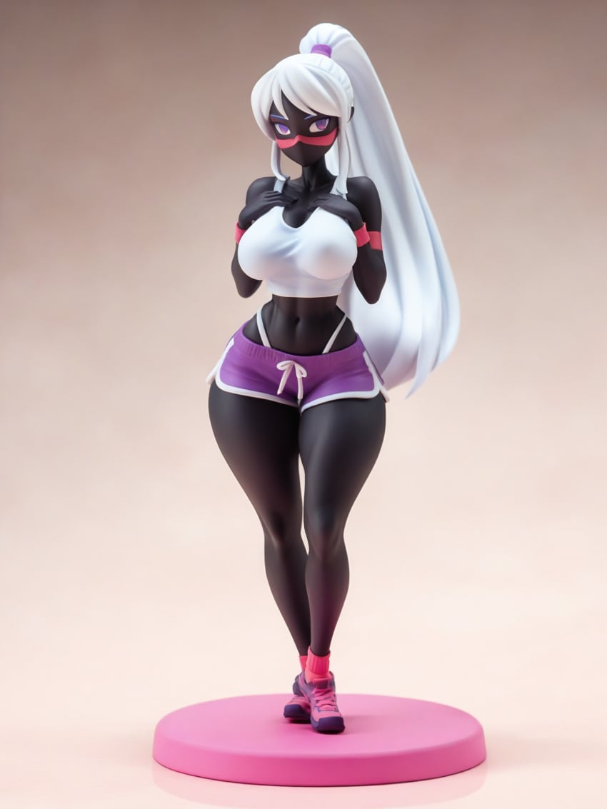 ai_generated alien alien_girl alien_humanoid duck_dodgers facial_mark figurine looney_tunes martian martian_(duck_dodgers) ponytail pose purple_eyebrows purple_eyes queen_tyr'ahnee sports_bra sportswear white_hair