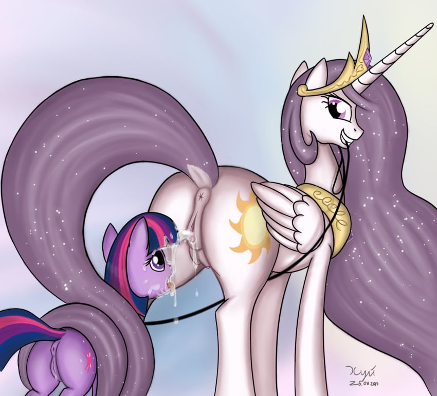 2013 anus cum cutie_mark equine female friendship_is_magic horse my_little_pony open_mouth plain_background pony princess_celestia_(mlp) pussy tongue twilight_sparkle_(mlp) xyi