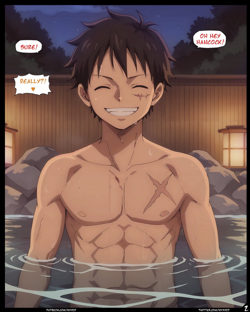 ai_generated comic english_text male male_only monkey_d_luffy nyxworks one_piece onsen page_2 page_number