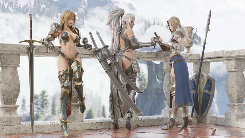 3d armor big_breasts blonde_hair breasts dark_elf_blader elf elf_ears elf_female elf_girl elf_paladin elf_swordmaster female large_ass metal_armor paladin panties pointy_ears revealing_armor ryanreos skimpy unconvincing_armor weapon