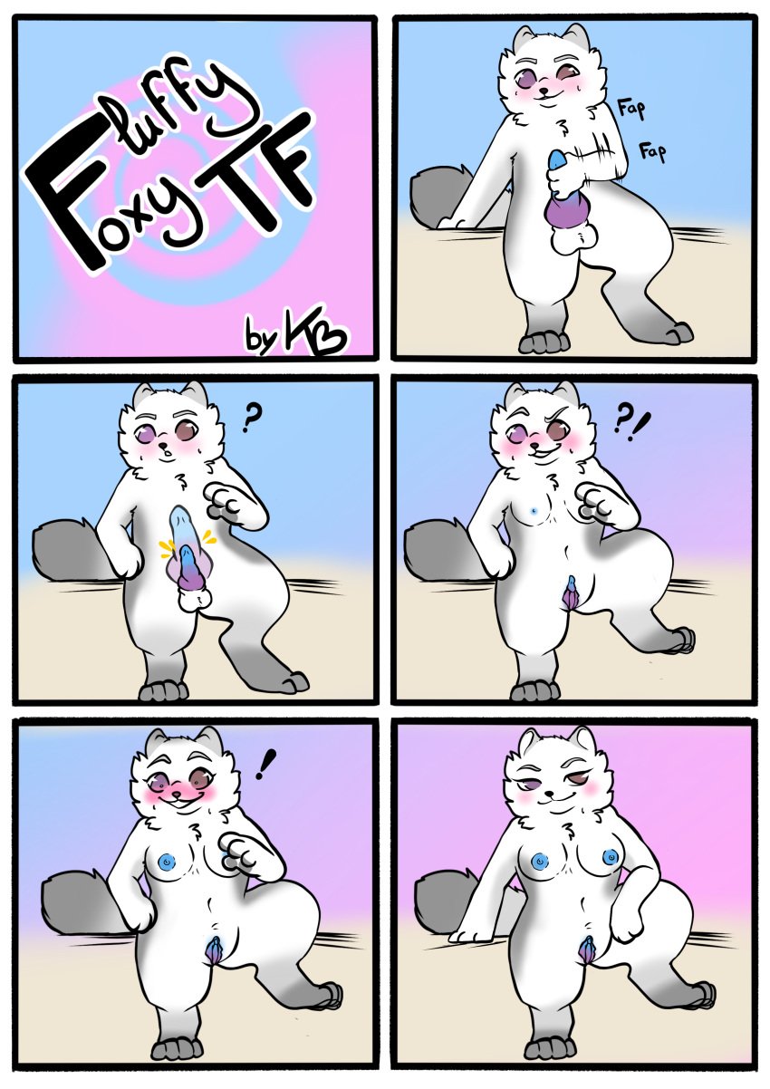 4_fingers 4_toes absurd_res anthro arctic_fox canid canine chamalloww female fox gender_transformation hi_res kwakapaint male mammal masturbation solo transformation true_fox