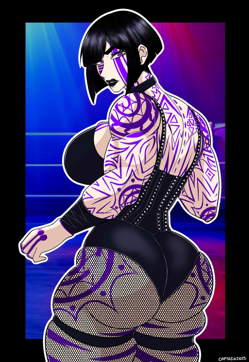 1girls big_breasts black_hair breasts choker dakkokki female fishnets lex_talionia limbus_company muscular muscular_arms muscular_female original_character project_moon rhea_ripley_cosplay tattoo tattoos tattoos_everywhere the_middle_(identity)_(project_moon) wwe