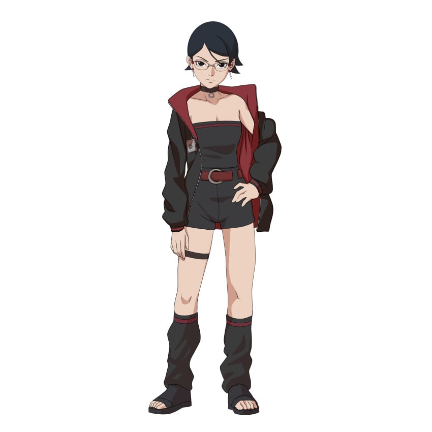 1girls aldwelter black_hair boruto:_two_blue_vortex female_only glasses naruto naruto_(series) sarada_uchiha short_hair