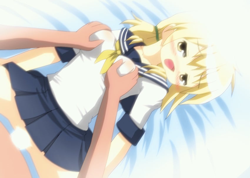 animated blonde_hair blush breast_grab censored hangaku hidamari_sketch miyako school_uniform serafuku sex yellow_eyes