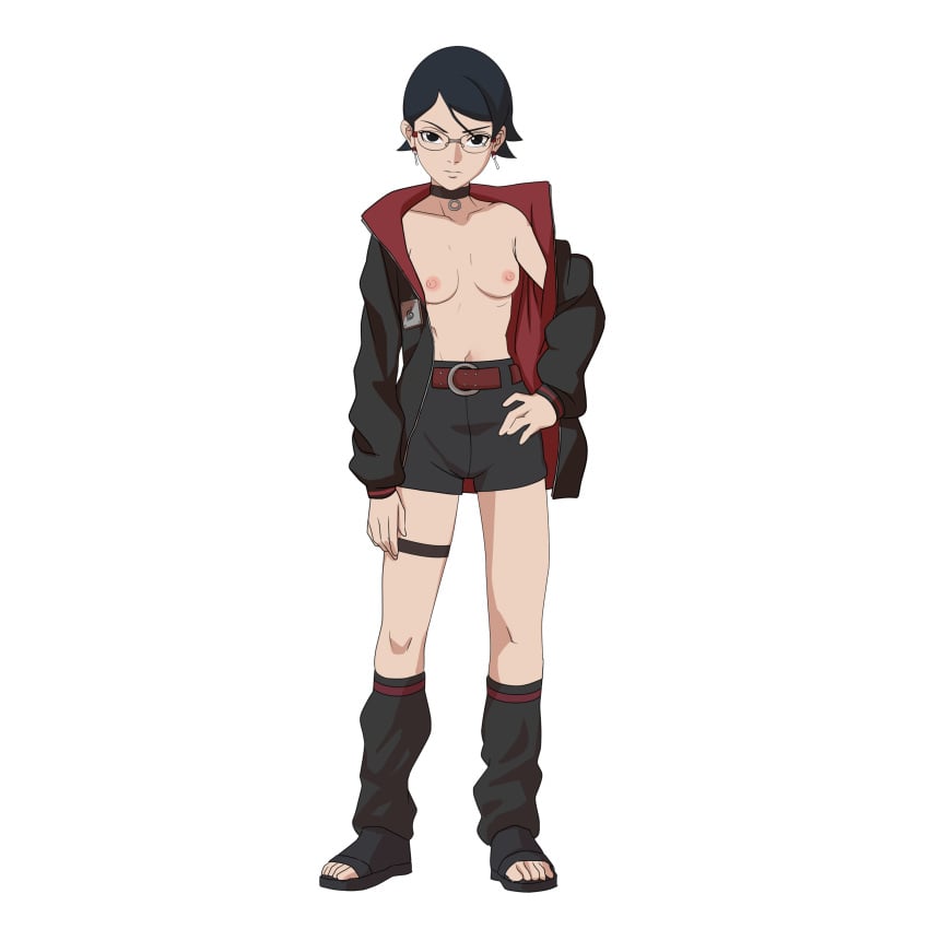 1girls aldwelter black_hair boruto:_two_blue_vortex female_only glasses naruto naruto_(series) sarada_uchiha short_hair