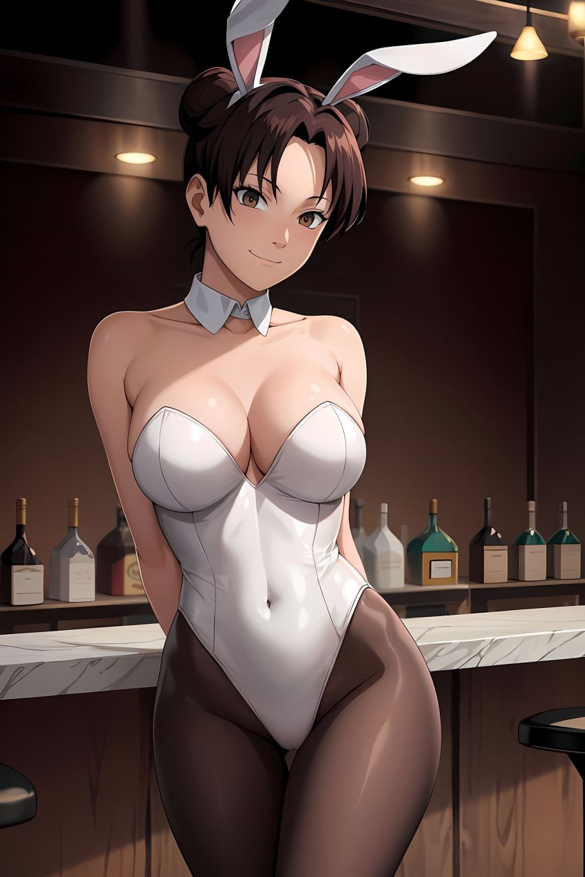 1girls adapted_costume ai_generated alcohol alcoholic_drink animal_ears arms_behind_back bangs bar bar_(place) bare_chest bare_shoulders big_breasts bottle breasts bunny_ears bunny_girl bunnysuit cleavage clothing cowboy_shot detached_collar double_bun easter facing_viewer fake_animal_ears fake_bunny_ears female female_only front_view hair_bun hair_ornament huge_breasts leotard light-skinned_female light_skin liquor liquor_bottle looking_at_viewer nai_diffusion naruto naruto_(series) naruto_shippuden oppai outfit pantyhose pinup playboy_bunny revealing_clothes skimpy skimpy_clothes smile solo solo_focus stable_diffusion standing strapless strapless_leotard teenage_girl teenager temptart tenten text thong_leotard tight_clothing twin_buns voluptuous