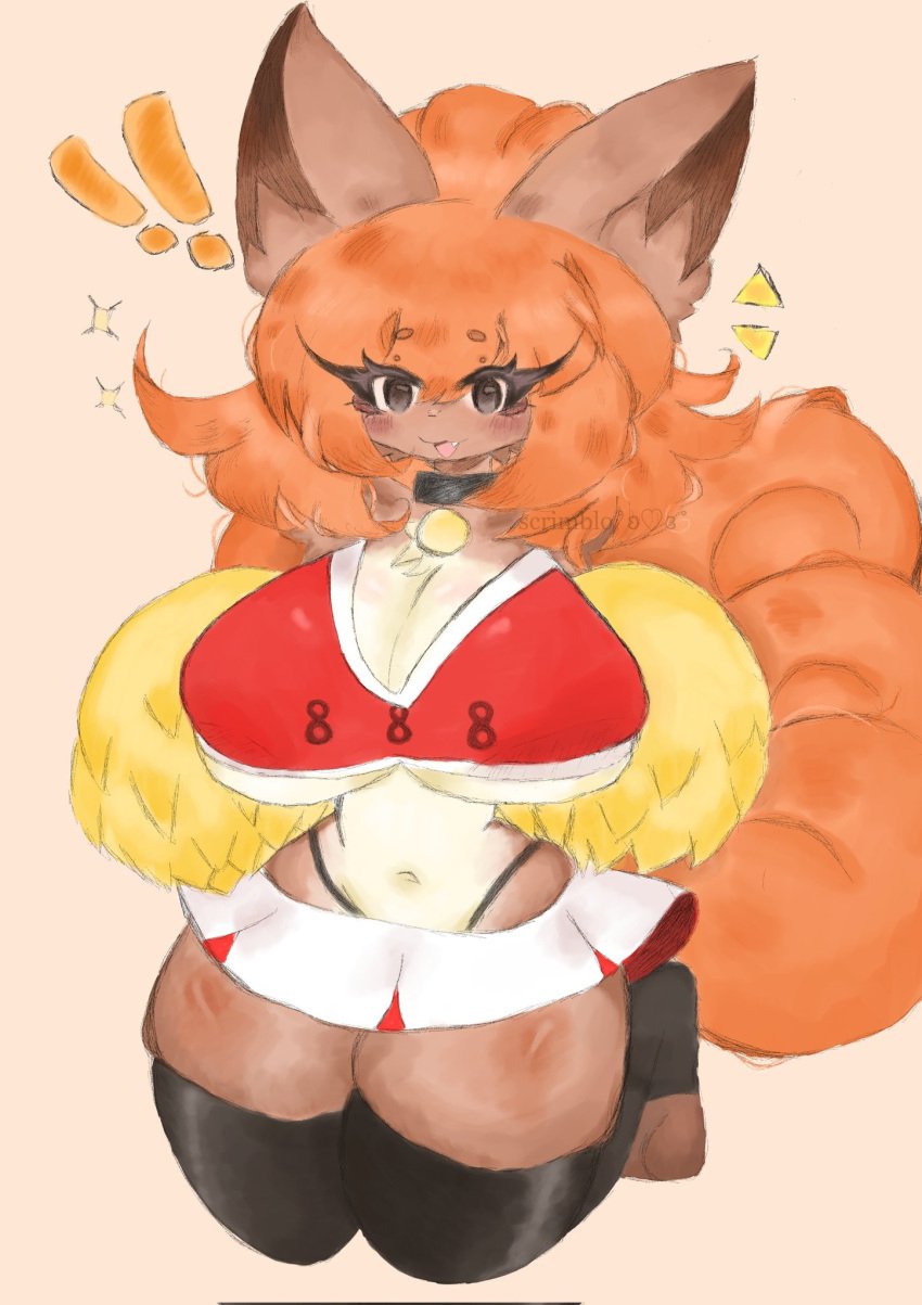 anthro awwwthescrimblo big_breasts blush breasts cleavage clothed clothing pokemon pokemon_(species) vulpix