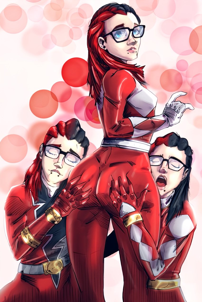 ass_focus ass_grab big_ass breasts cheating_girlfriend dominant_female female female_only femdom fondling glasses mighty_morphin_power_rangers oc open_mouth original original_character original_characters pov pov_eye_contact power_rangers power_rangers_dino_fury power_rangers_dino_thunder red_ranger sentai sisters submissive submissive_female tokusatsu triplets twins washi_(artist) yuri