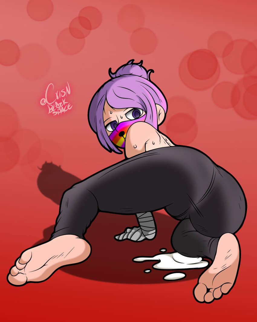 ass crisnblackspace feet looking_at_viewer looking_back minstlu purple_hair ruby_(minstlu) soles sweat toes