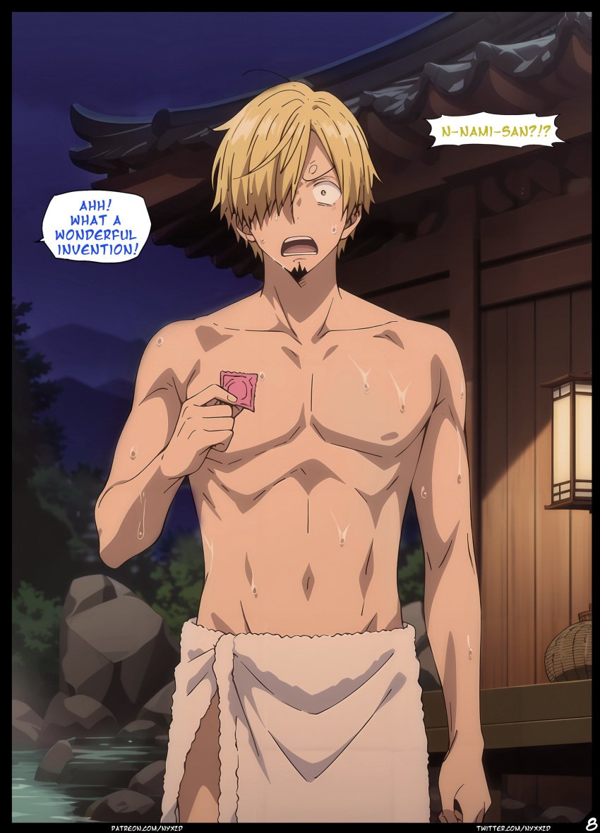 ai_generated comic condom male male_only nyxworks one_piece onsen sanji