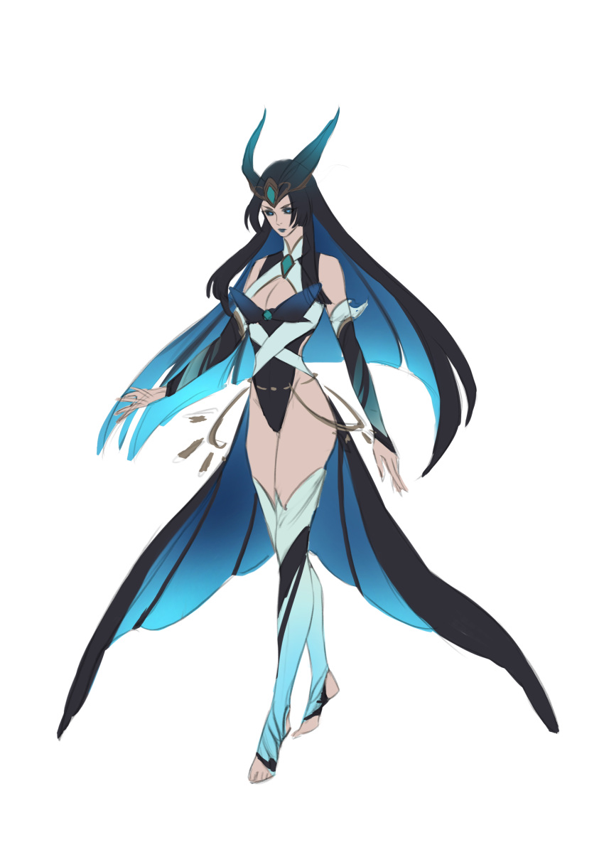 2d breasts cyan_eyes cyan_hair faerie_court_series faerie_court_syndra feet female league_of_legends long_hair piscina_(artist) syndra