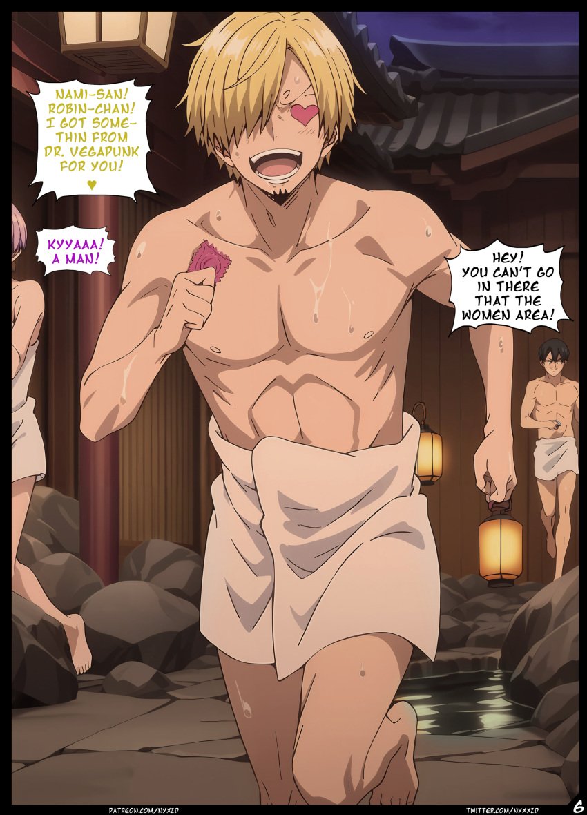 ai_generated comic english_text female male nyxworks one_piece onsen page_6 page_number sanji