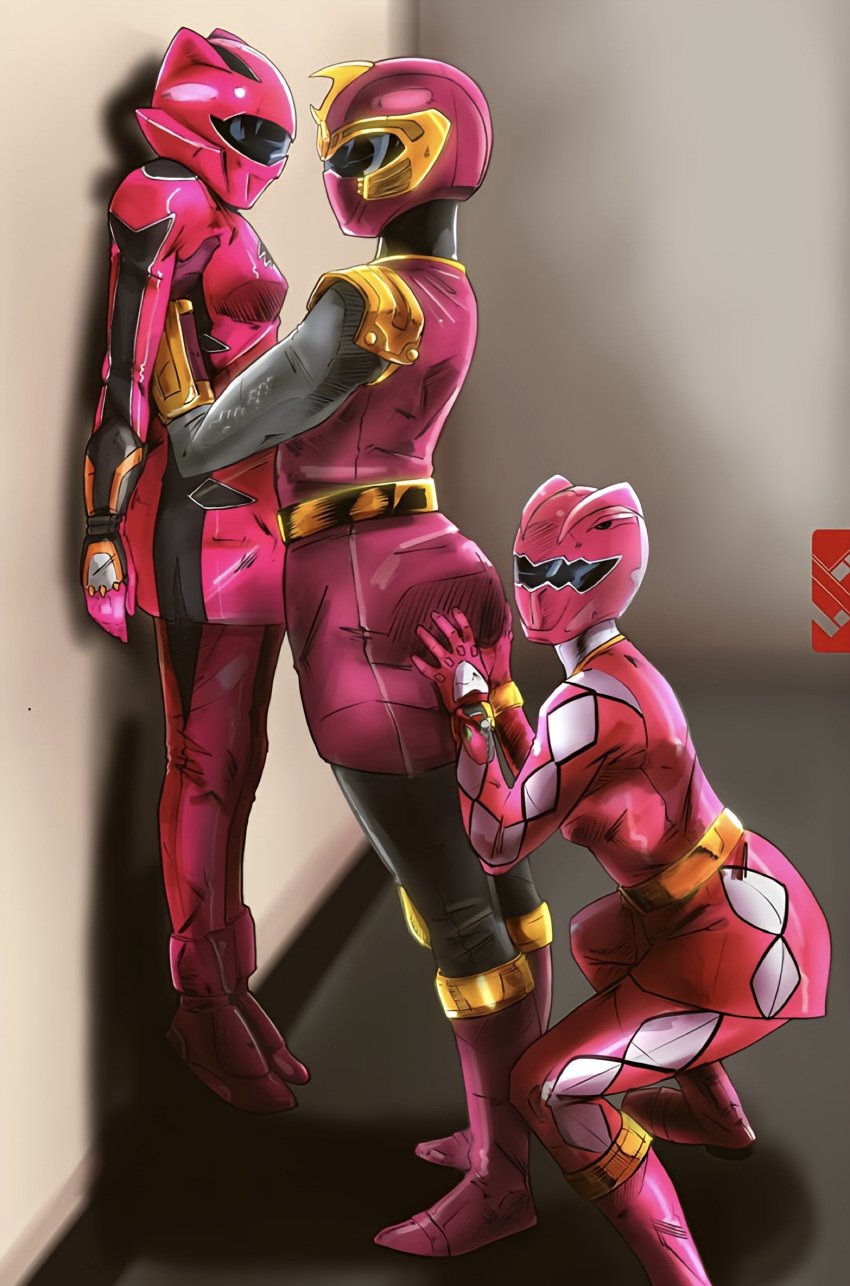 against_wall ass_focus ass_grab big_ass breasts dominant_female female female_only femdom fondling helmet lifting_person masked_female muscular_female oc original original_character original_characters pink_ranger pink_ranger_(dino_thunder) pink_ranger_(jungle_fury) pink_ranger_(ninja_storm) power_rangers power_rangers_dino_thunder power_rangers_jungle_fury power_rangers_ninja_storm sentai strong_woman submissive submissive_female tokusatsu washi_(artist) yuri