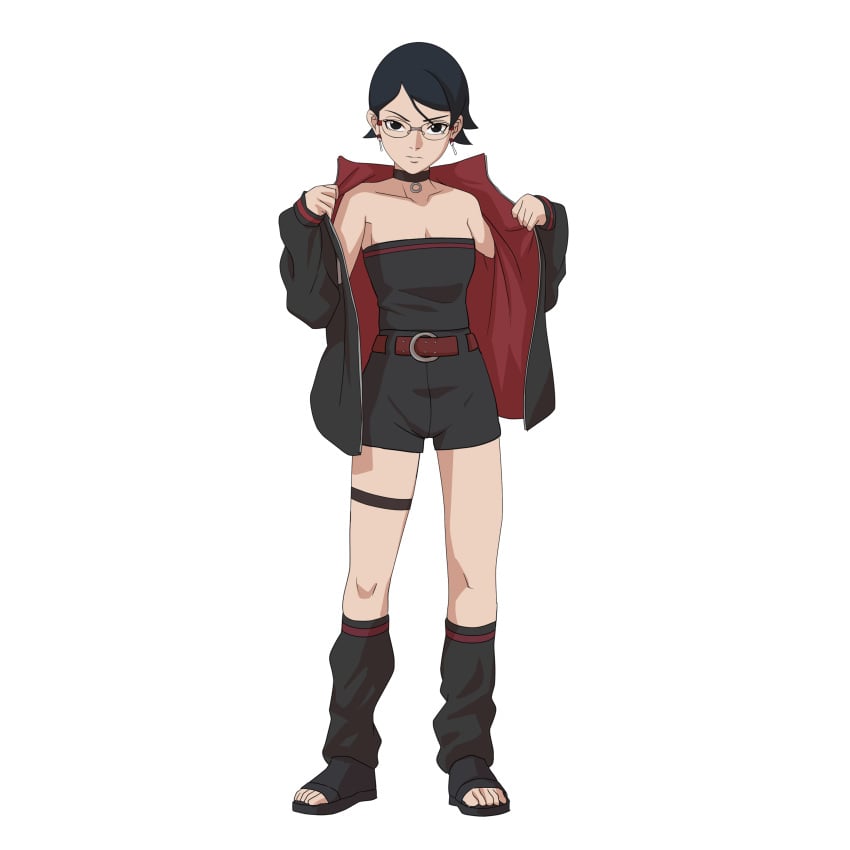 1girls aldwelter black_hair boruto:_two_blue_vortex female_only glasses naruto naruto_(series) sarada_uchiha short_hair