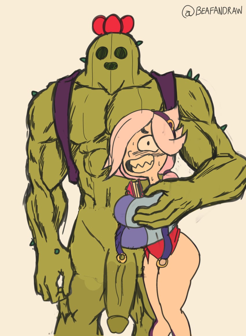 1boy 1girls ass beafandraw before_sex big_penis blush brawl_stars colette_(brawl_stars) couple crazy_girl duo edit female green_skin horny male muscular muscular_male no_pants penis plant redraw smile spike_(brawl_stars) supercell white_hair white_skin