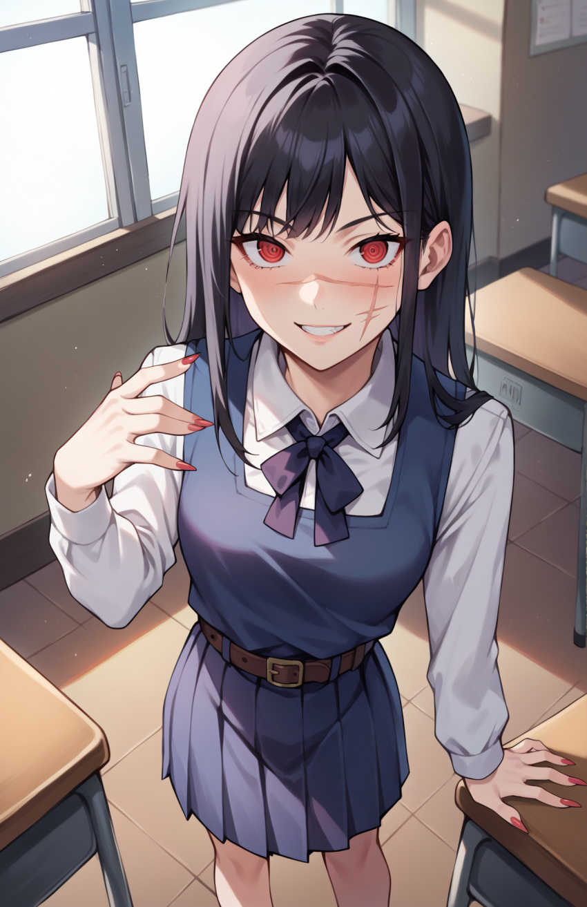 ai_generated black_hair chainsaw_man high_school_student kawaii_waifus patreon red_eyes yoru_(chainsaw_man)