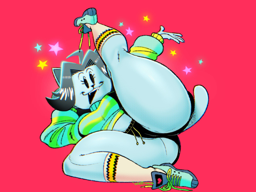 1girls ass cat_ears cat_tail female female_only grey_hair large_ass looking_at_viewer navel open_clothes solo solo_focus temmie_(undertale) thick_ass thick_thighs thighs underboob undertale white_body wide_hips wolftang