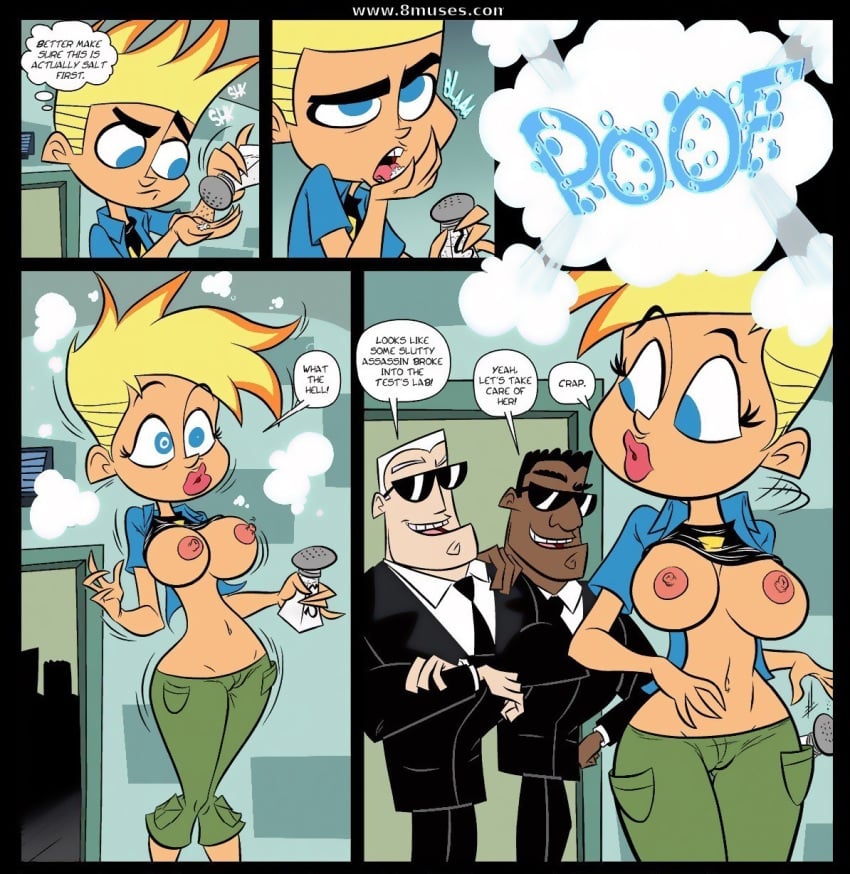 1girls blonde_female blonde_hair blonde_hair_female blue_eyes blush cleavage dark-skinned_male dark_skin female gender_transformation genderbent genderswap_(mtf) jab jabcomix.com jenny_test johnny_test johnny_test_(series) johnny_testicles lingerie mr._black mr._white nipple_slip nipples red_lipstick rule_63 short_blonde_hair short_hair thick thick_ass thick_hips thick_legs thick_thighs white_hair white_skinned_male