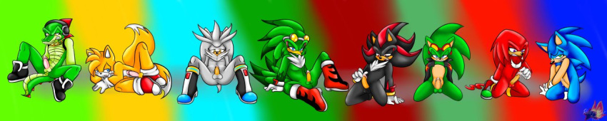 anthro avian balls beak bird black blue_eyes blue_hair boots canine chaotix chest_tuft crocodile echidna erection eyewear fox fur furry gloves goggles green_body green_eyes green_scales hair hawk headphones hedgehog interspecies jet_the_hawk knuckles_the_echidna leather_jacket male male_only multiple_males muscles no_humans penis purple_eyes red_eyes reptile scalie scar scourge_the_hedgehog sega shadow_the_hedgehog silver_the_hedgehog sonic_(series) sonic_riders sonic_the_hedgehog sunglasses tails team_sonic teeth vector_the_crocodile yellow_eyes