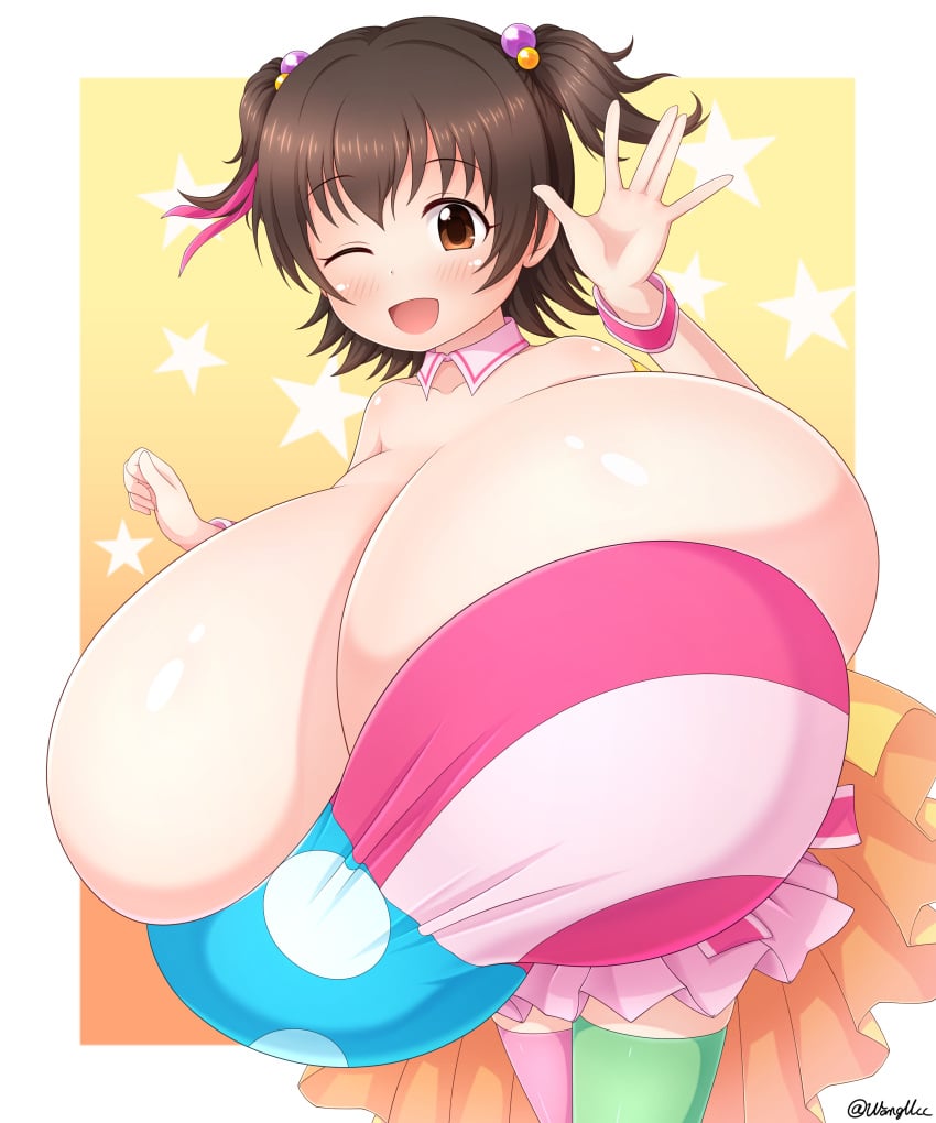 1girls akagi_miria breasts_bigger_than_head female female_only huge_breasts idolmaster idolmaster_cinderella_girls looking_at_viewer solo_female wangucc