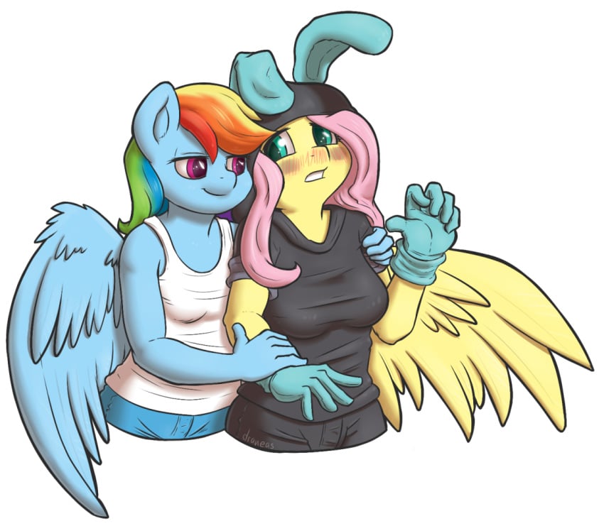 anthro anthrofied clothes draneas duo equine female fluttershy_(mlp) friendship_is_magic horse my_little_pony pegasus pony rainbow_dash_(mlp) straight_hair wings