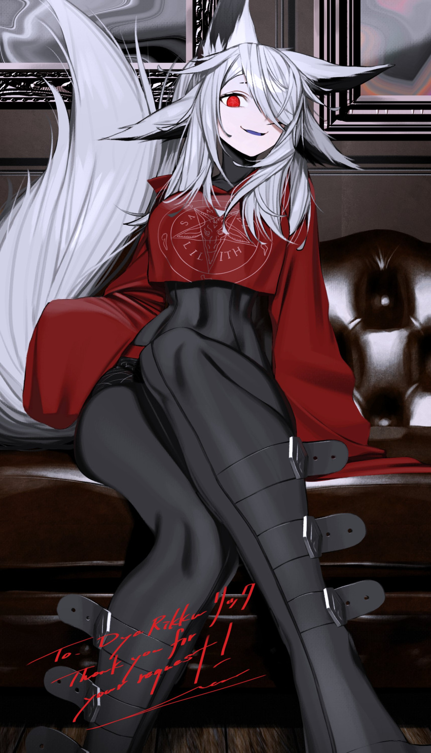 dya_rikku_(vtuber) face_markings female fox_ears red_eyes skin_tight virtual_youtuber vyugen white_hair