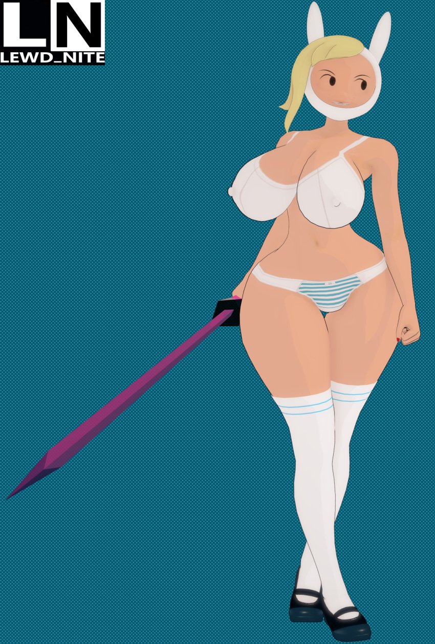 3d adventure_time casual casual_underwear clothing female fionna_and_cake fionna_campbell fionna_the_human_girl footwear headwear human legwear lewd_nite pale_skin pinup sword tagme weapon