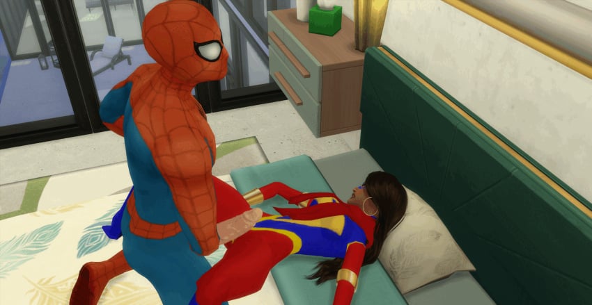 1boy 1girls 3d animated kamala_khan marvel marvel_comics ms._marvel peter_parker pof3445 sims4 spider-man spider-man_(series) the_sims_4