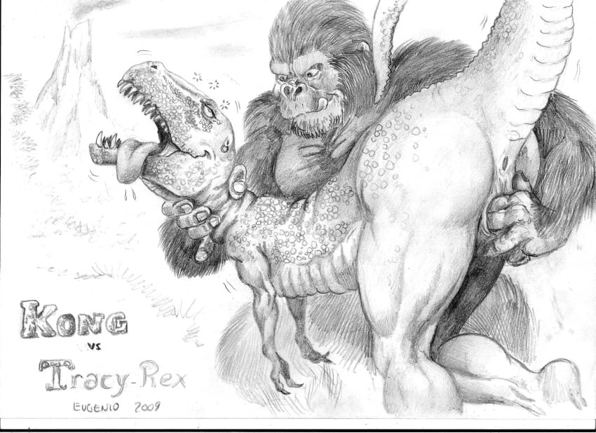 2009 ahegao anus ape dinosaur dracogen duo english_text female feral feral_on_feral fingering fingering_partner genitals graphite_(artwork) greyscale haplorhine hi_res interspecies kaiju king_kong king_kong_(series) looking_pleasured male male/female mammal megaprimatus_kong monochrome neck_grab open_mouth pencil_(artwork) penetration primate pussy reptile scalie sex smoke text theropod tongue tongue_out tracy_rex traditional_media_(artwork) vaginal vaginal_fingering vaginal_penetration vastatosaurus_rex