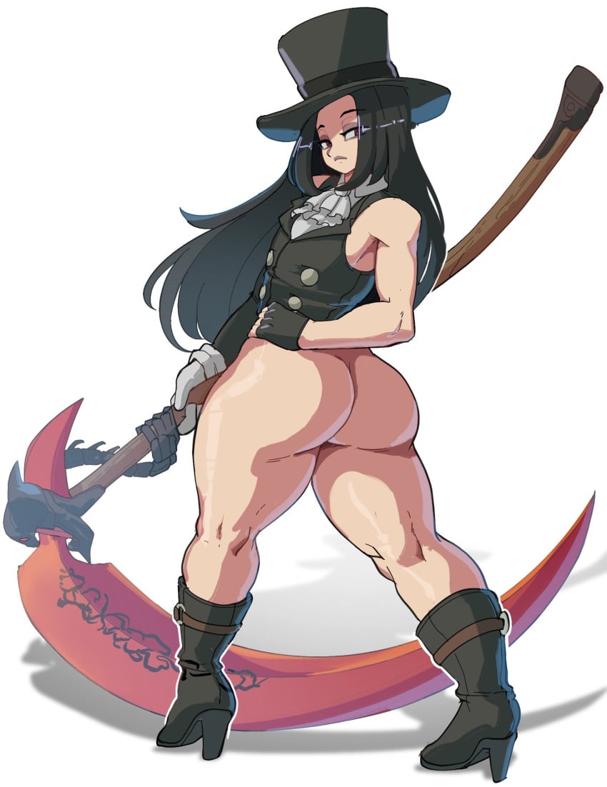 1boy big_ass big_butt bottom_heavy bottom_heavy_femboy bubble_ass bubble_butt crossdressing femboy feminine guilty_gear guilty_gear_strive large_ass large_butt long_hair male male_focus male_only nudiedoodles scythe solo solo_focus solo_male testament_(guilty_gear) trap