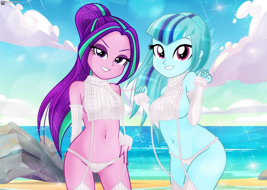 2024 2girls alternate_hairstyle aria_blaze aria_blaze_(eg) beach bikini bikini_bottom bikini_top bra breasts charliexe clothes cloud clouds cloudy_sky curvy cute derpibooru equestria_girls female female_only females females_only friendship_is_magic gloves hasbro long_gloves long_hair looking_at_viewer mlp_g4 my_little_pony my_little_pony_equestria_girls my_little_pony_generation_4 panties png ponytail purple_skin revealing_clothes rock rocks sky sling sling_bikini sling_bikini_top sling_swimsuit sling_top smile smiling smiling_at_viewer sonata_dusk sonata_dusk_(eg) stone stones sweater swimsuit the_dazzlings turquoise_body two_piece_swimsuit two_tone_hair water