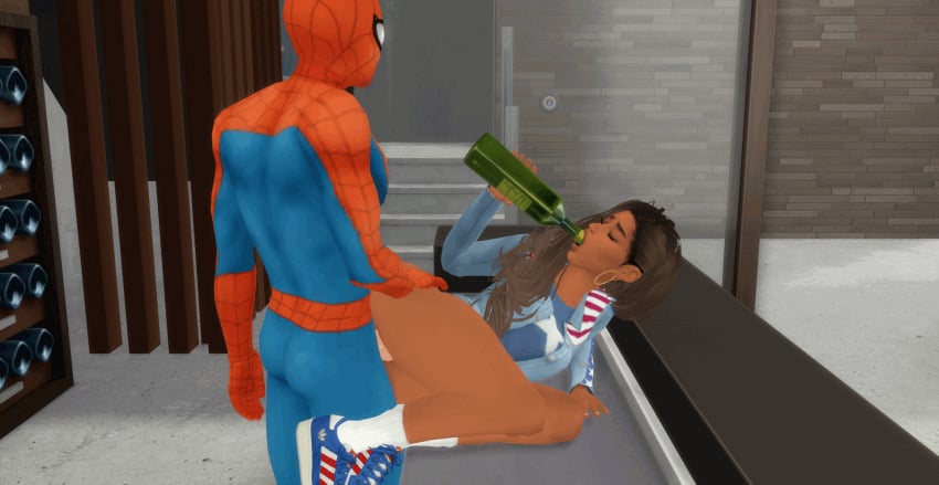 3d america_chavez animated drunk drunk_sex male male/female marvel marvel_comics peter_parker pof3445 sims4 spider-man spider-man_(series) straight superhero the_sims_4