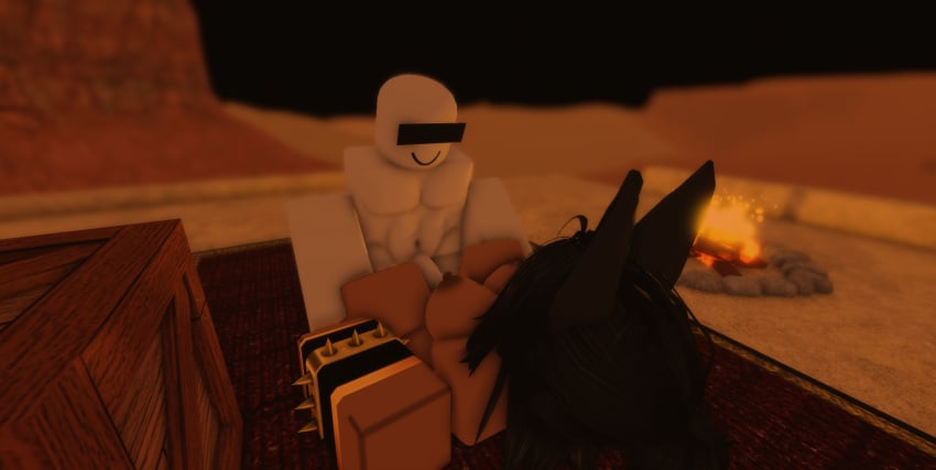 1boy 1boy1girl 1girls 3d alternate_version_available anonymous_male blush dark-skinned_female dummy_(roblox) egyptian female grey-skinned_male imminent_penetration implied_sex large_breasts layla_(nyxwastaken) male nekomimi nyxwastaken on_back one_eye_closed original_character roblox robloxian self_upload teasing wristwear