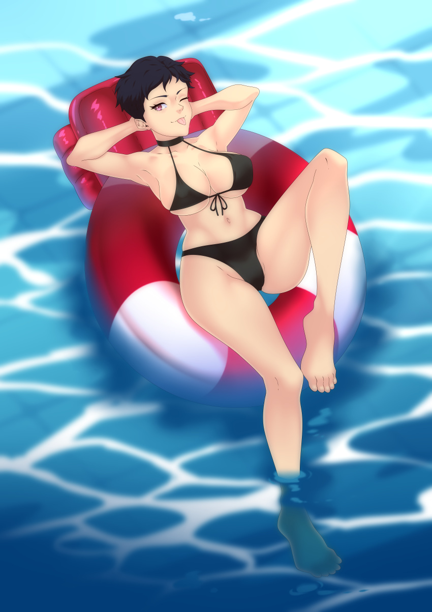 1girls bikini brainwashing breasts carmen_sandiego_(2019) carmen_sandiego_(franchise) cleavage female female_focus female_only femsub happy_trance hypnosis julia_argent julia_argent_(carmen_sandiego) lying mind_control nokyostore on_back pool pooltoy reina_akahoshi short_hair symbol_in_eyes tongue tongue_out wink