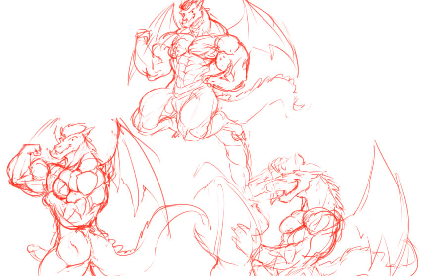 2boys abs american_dragon:_jake_long biceps disney disney_channel erection flexing furry_(artist) jake_long looking_at_viewer male male_only monochrome muscles muscular nude oral penis pose rough_sketch sketch smile wings