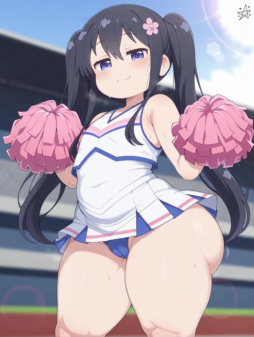 cheerleader cheerleader_uniform fat_ass flat_chest shirosaki_hana shortstack sweating wide_hips wide_thighs