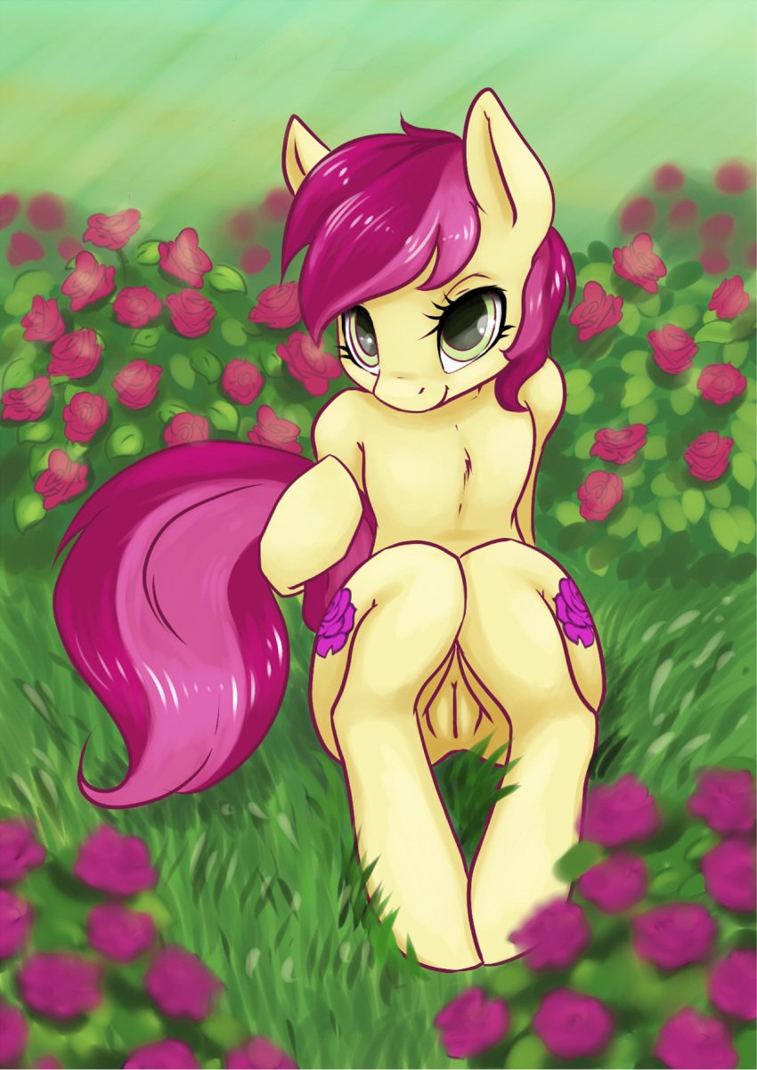 earth_pony equine friendship_is_magic green_eyes hooves justpony my_little_pony pink_hair pussy red_hair roseluck_(mlp) tail two_tone_hair two_tone_tail