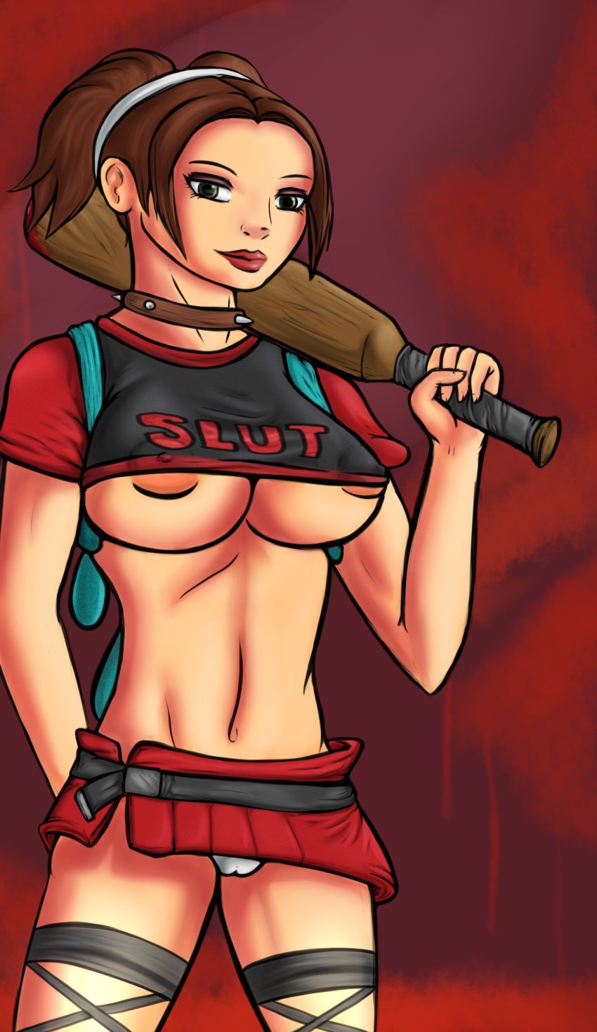 1girls baseball_bat english_text female female_only jo-beth_casey reliusmax solo solo_female tagme text timesplitters timesplitters:_future_perfect