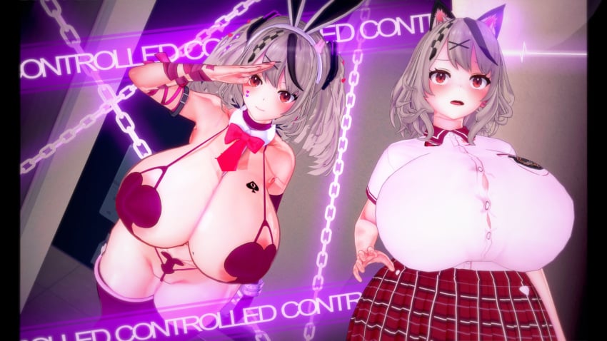 1girls 3d 3d_(artwork) areola_slip areolae breasts bunny_ears degradation female hololive hololive_japan holox huge_breasts hypnosis koikatsu mind_control multicolored_hair playboy_bunny qos qos_clothing queen_of_spades revealing_clothes ribbons sakamata_chloe shortstack slingshot_bikini student tattoo_on_breast thighhighs twintails virtual_youtuber vtuber