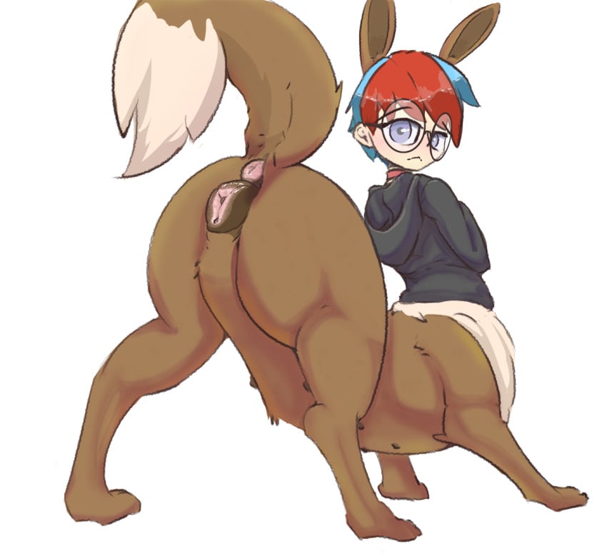 animal_genitalia animal_pussy anonymous_artist anus ass brown_body brown_fur canine_genitalia canine_pussy clothing eevee eyewear female fur generation_1_pokemon genitals glasses hoodie nintendo penny_(pokemon) pokemon pokemon_(species) pokemon_taur presenting presenting_anus presenting_hindquarters presenting_pussy puffy_anus pussy solo taur topwear