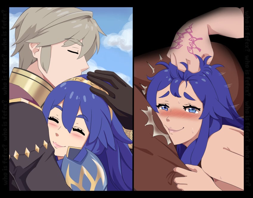 1boy 1girls 2koma blue_eyes blue_hair brand_of_the_defile cuddling fefex fire_emblem fire_emblem_awakening hair_pull hand_on_head hug implied_sex lucina_(fire_emblem) meme nintendo robin_(fire_emblem) robin_(fire_emblem)_(male) rs40uchiha sometimes_like_this_also_like_that tattoo tattoo_on_hand white_hair