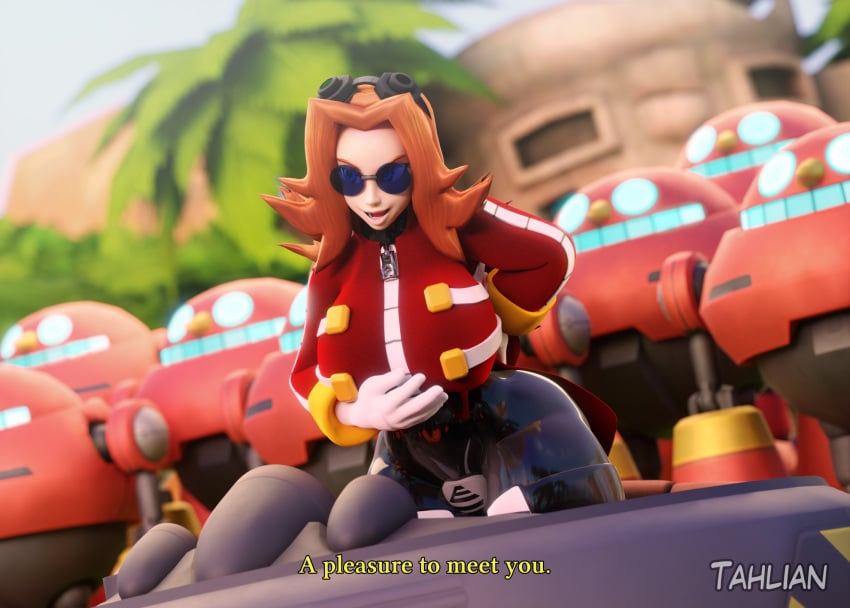 3d 3d_(artwork) big_breasts blender_(software) bowing dr._eggma’am dr._eggmom dr_robotnik eggmaam eggman eggmobile eggpawn eyewear female female_focus female_only genderswap_(mtf) glasses gloves human large_breasts latex orange_hair robotnik robots rule_63 solo solo_female solo_focus sonic_(series) sonic_the_hedgehog_(series) tahlian thick_thighs wide_hips