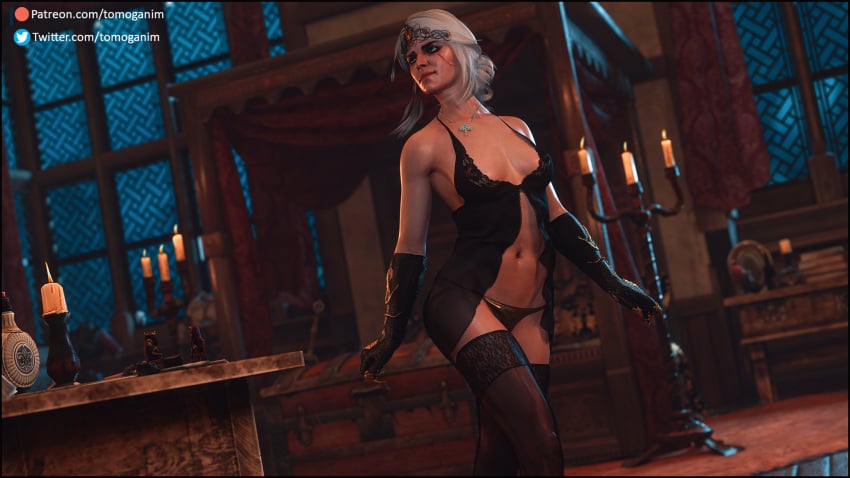 1girls 3d ciri empress_ciri female female_only lingerie royalty scar solo the_witcher_(series) the_witcher_3:_wild_hunt tomoganim white_hair